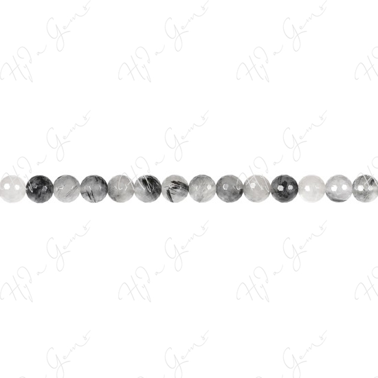 Black Rutile Quartz Faceted Beads