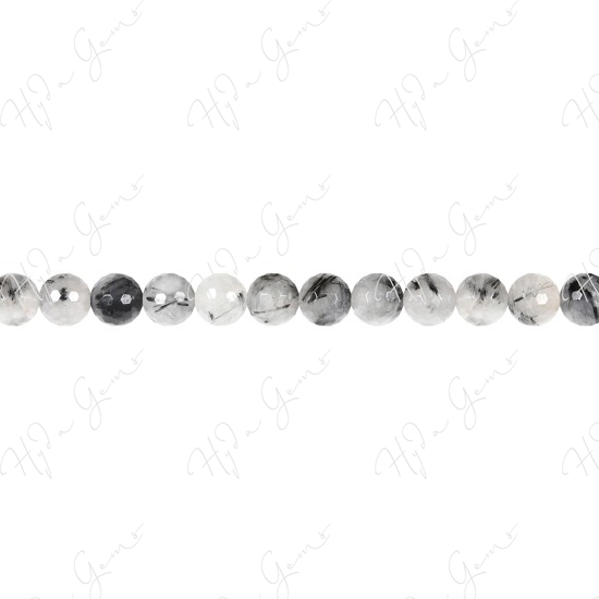 Black Rutile Quartz Faceted Beads