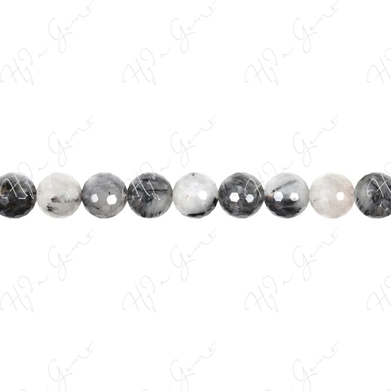 Black Rutile Quartz Faceted Beads