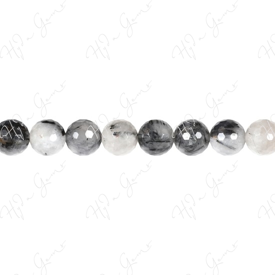 Black Rutile Quartz Faceted Beads