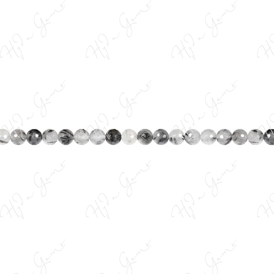 Black Rutile Quartz Faceted Beads