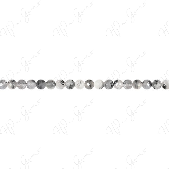 Black Rutile Quartz Faceted Beads