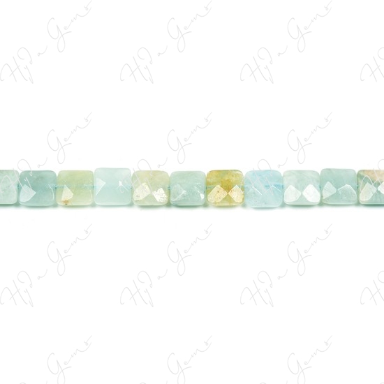 Aquamarine Multi-Color Faceted Flat Square Beads