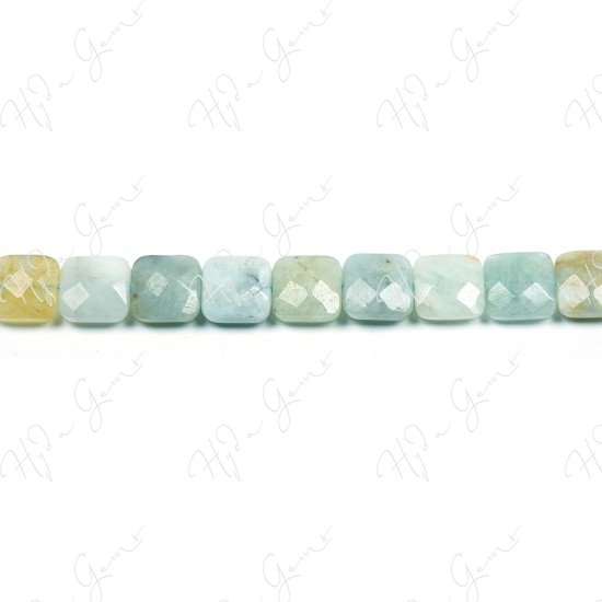 Aquamarine Multi-Color Faceted Flat Square Beads