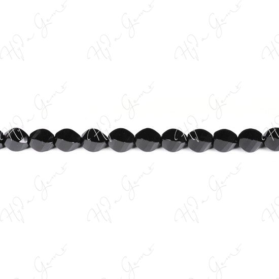 Black Agate Faceted 4-Face Oval Beads