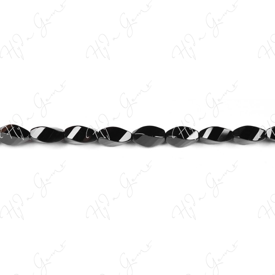 Black Agate Faceted 4-Face Oval Beads