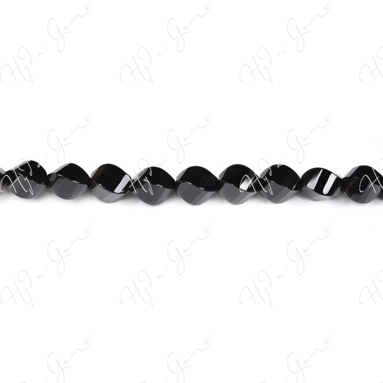 Black Agate Faceted 4-Face Oval Beads