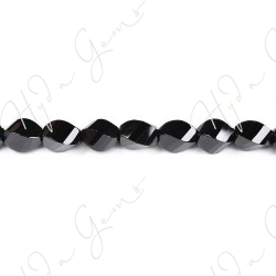 Black Agate Faceted 4-Face Oval Beads