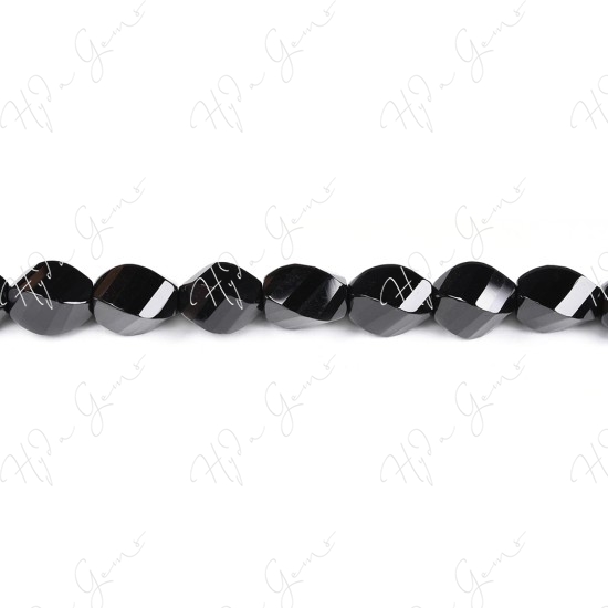 Black Agate Faceted 4-Face Oval Beads