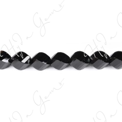 Black Agate Faceted 4-Face Oval Beads