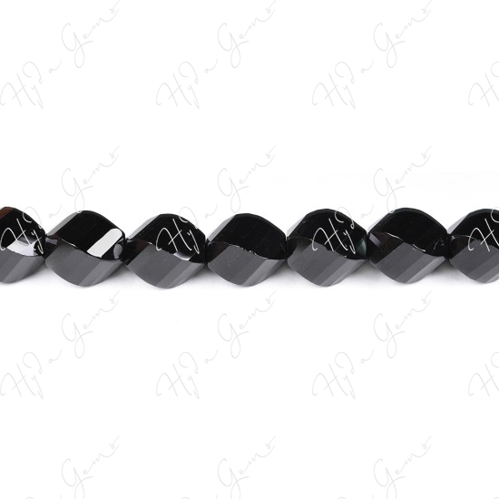 Black Agate Faceted 4-Face Oval Beads