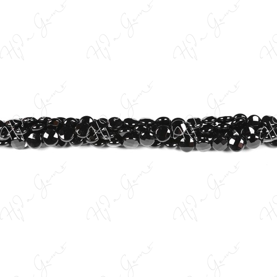 Black Agate Faceted Coin Beads