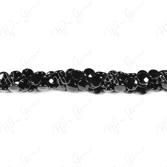 Black Agate Faceted Coin Beads