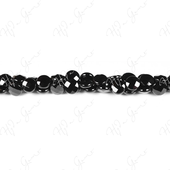 Black Agate Faceted Coin Beads