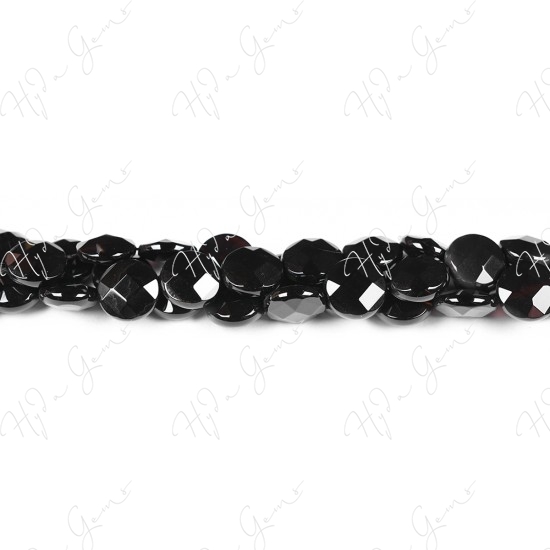 Black Agate Faceted Coin Beads