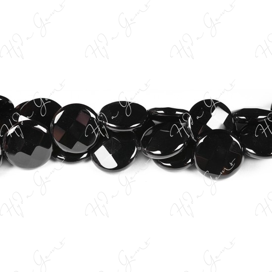 Black Agate Faceted Coin Beads