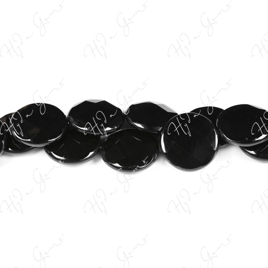 Black Agate Faceted Coin Beads