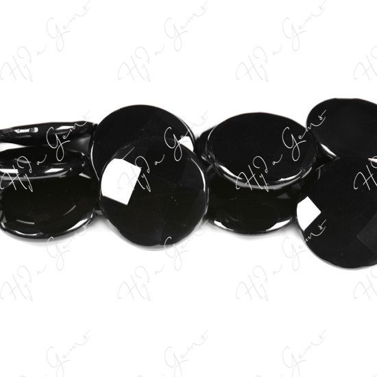 Black Agate Faceted Coin Beads