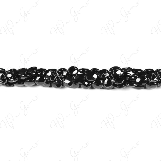 Black Agate Faceted Flat Oval Beads