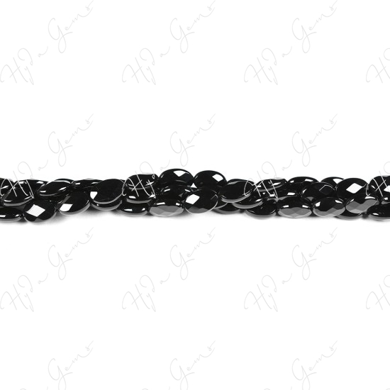 Black Agate Faceted Flat Oval Beads