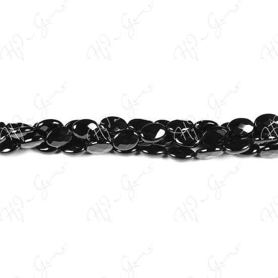 Black Agate Faceted Flat Oval Beads