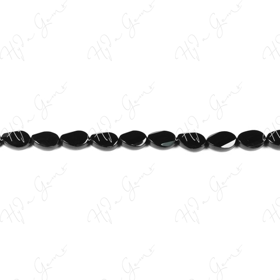 Black Agate Faceted Flat Oval Beads