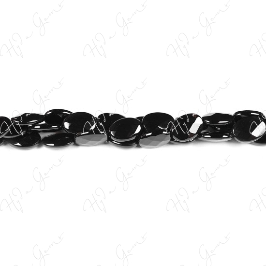 Black Agate Faceted Flat Oval Beads