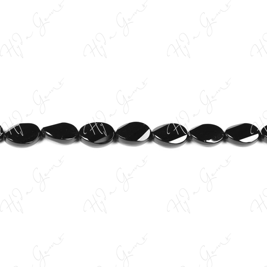 Black Agate Faceted Flat Oval Beads