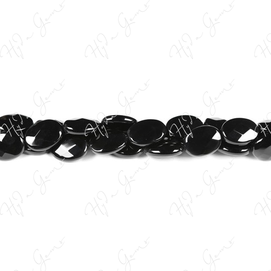 Black Agate Faceted Flat Oval Beads