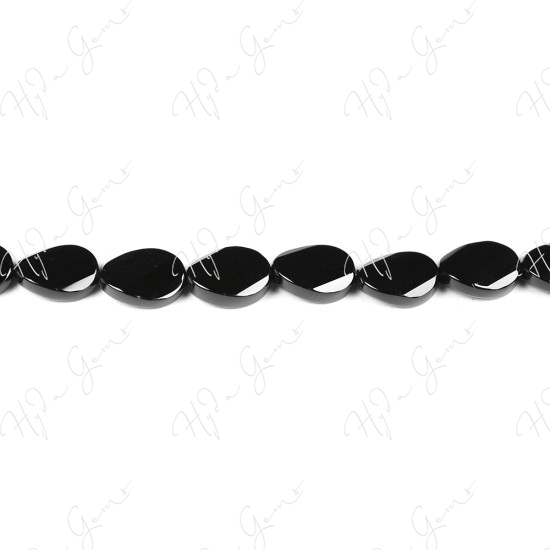 Black Agate Faceted Flat Oval Beads