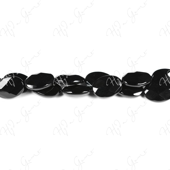 Black Agate Faceted Flat Oval Beads