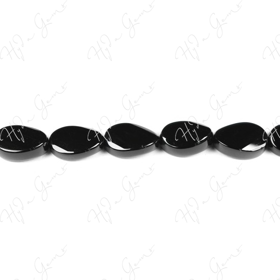 Black Agate Faceted Flat Oval Beads