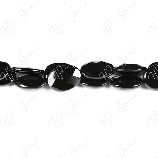 Black Agate Faceted Flat Oval Beads