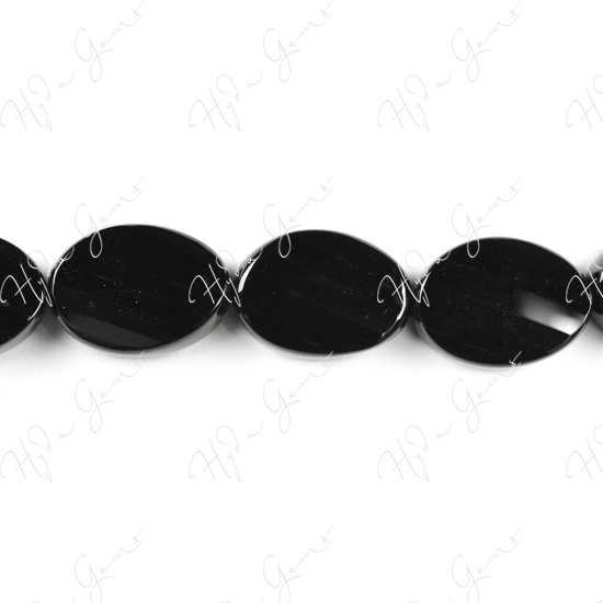 Black Agate Faceted Flat Oval Beads