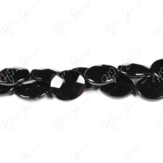 Black Agate Faceted Flat Oval Beads