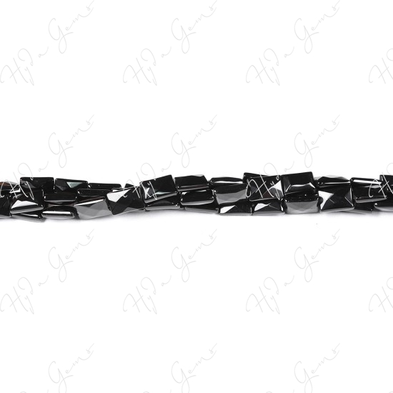 Black Agate Faceted Flat Rectangle Beads