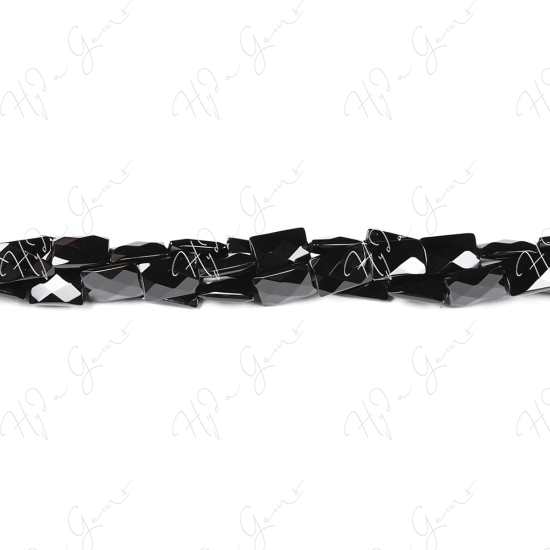 Black Agate Faceted Flat Rectangle Beads