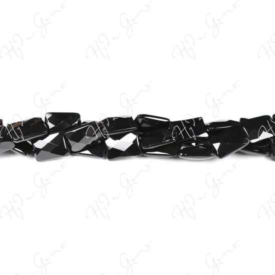 Black Agate Faceted Flat Rectangle Beads