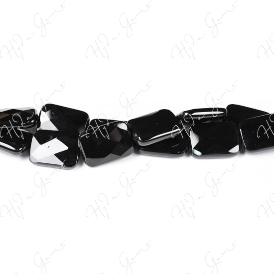 Black Agate Faceted Flat Rectangle Beads