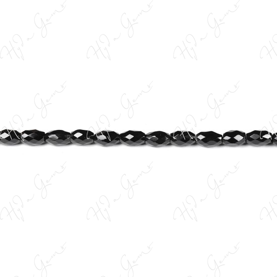 Black Agate Faceted Rice Beads