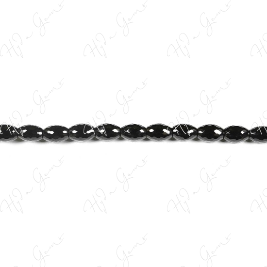 Black Agate Faceted Rice Beads