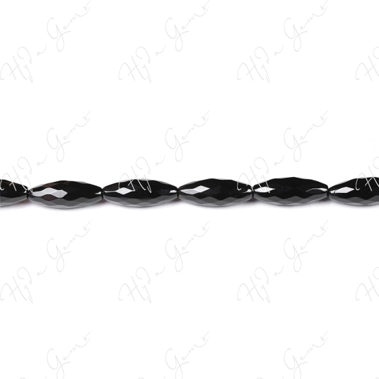 Black Agate Faceted Rice Beads