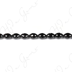 Black Agate Faceted Rice Beads