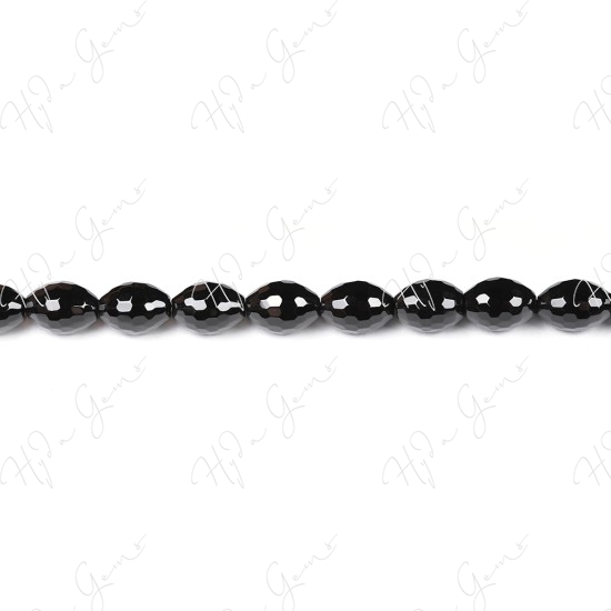 Black Agate Faceted Rice Beads