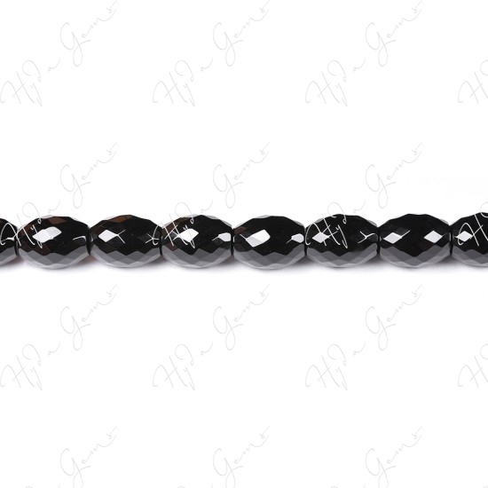 Black Agate Faceted Rice Beads