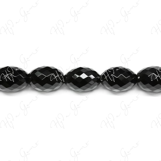 Black Agate Faceted Rice Beads