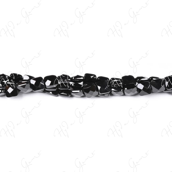 Black Agate Faceted Flat Square Beads