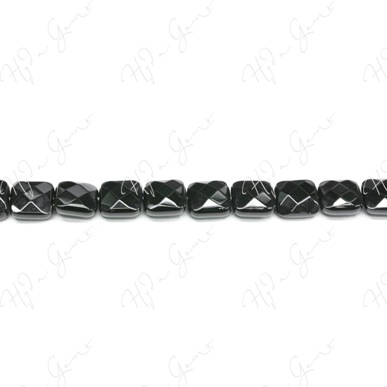 Black Agate Faceted Flat Square Beads