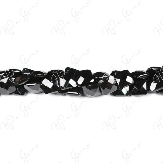 Black Agate Faceted Flat Square Beads