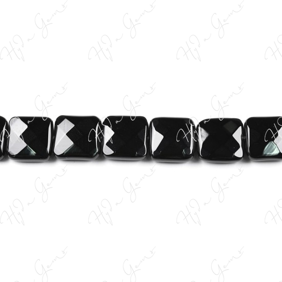 Black Agate Faceted Flat Square Beads